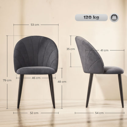 HOMCOM 2er-Set Esszimmerstühle Akzentstühle Küchenstühle, Retrodesign, Samtoptik, 52 cm x 54 cm x 79 cm, Grau