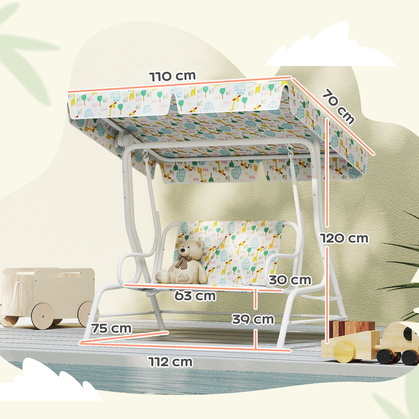 AIYAPLAY Hollywoodschaukel für Kinder, Stahlrahmen, 2-Sitzer, 60 kg belastbar, Weiß