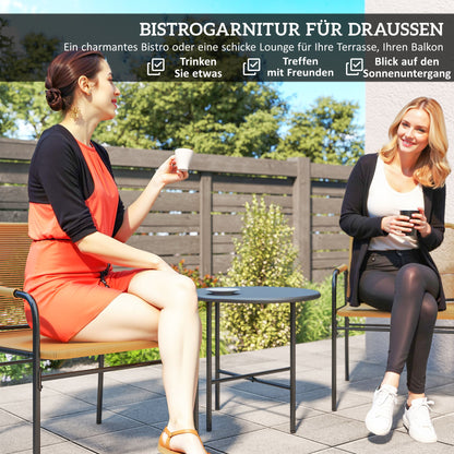 Outsunny 3-tlg. Rattan Bistroset, Sitzgruppe, Gartengarnitur mit 2 Gartensesseln, Couchtisch 54 x 66 x 76 cm Gelb