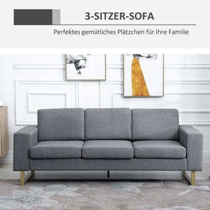 HOMCOM 3 Sitzer Sofa Dreisitzer Stoffsofa mit Kissen Armlehne Leinenoptik für Schlafzimmer 200 x 82 x 78 cm Dunkelgrau