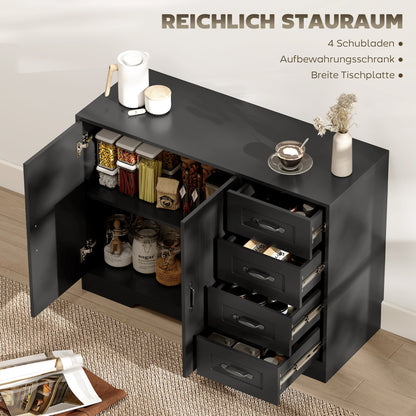 HOMCOM Sideboard, Kommode, moderner Stil, 4 Schubladen, 1 Schrank, 105 x 40 x 76 cm, Schwarz