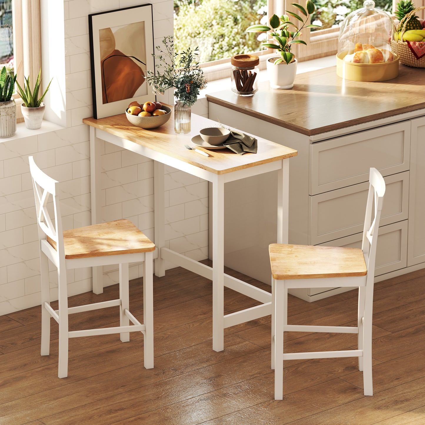 HOMCOM Bartisch, Eichenoptik, kompakt, Platz für 2 Personen, Naturholz+Weiß
