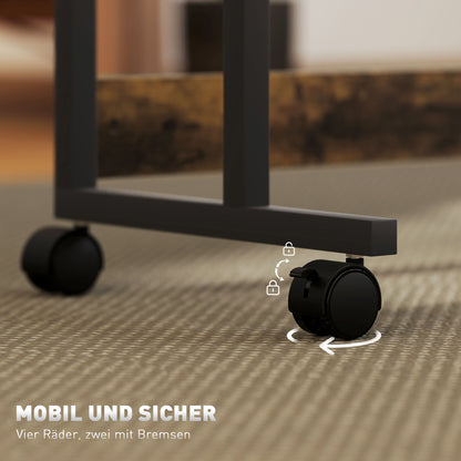 HOMCOM Höhenverstellbares Stehpult mit neigbarer Tischplatte, Rädern, Aufbewahrungsregal, zum Schreiben, Lesen, Zeichnen, Braun