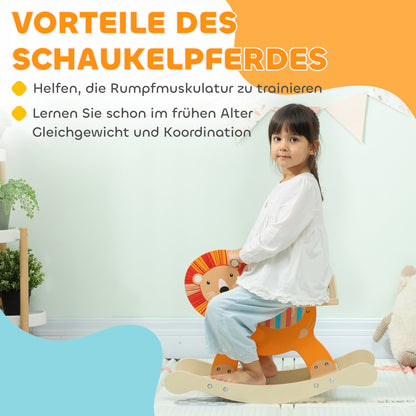 AIYAPLAY Schaukelpferd mit Löwen-Design, 25 kg Belastbarkeit, 2-5 Jahre, Holz, Orange