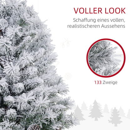 HOMCOM Weihnachtsbaum 92 cm, LED-Lichter, Schneezweige, Tannenzapfen, flammenhemmend, Betonfuß