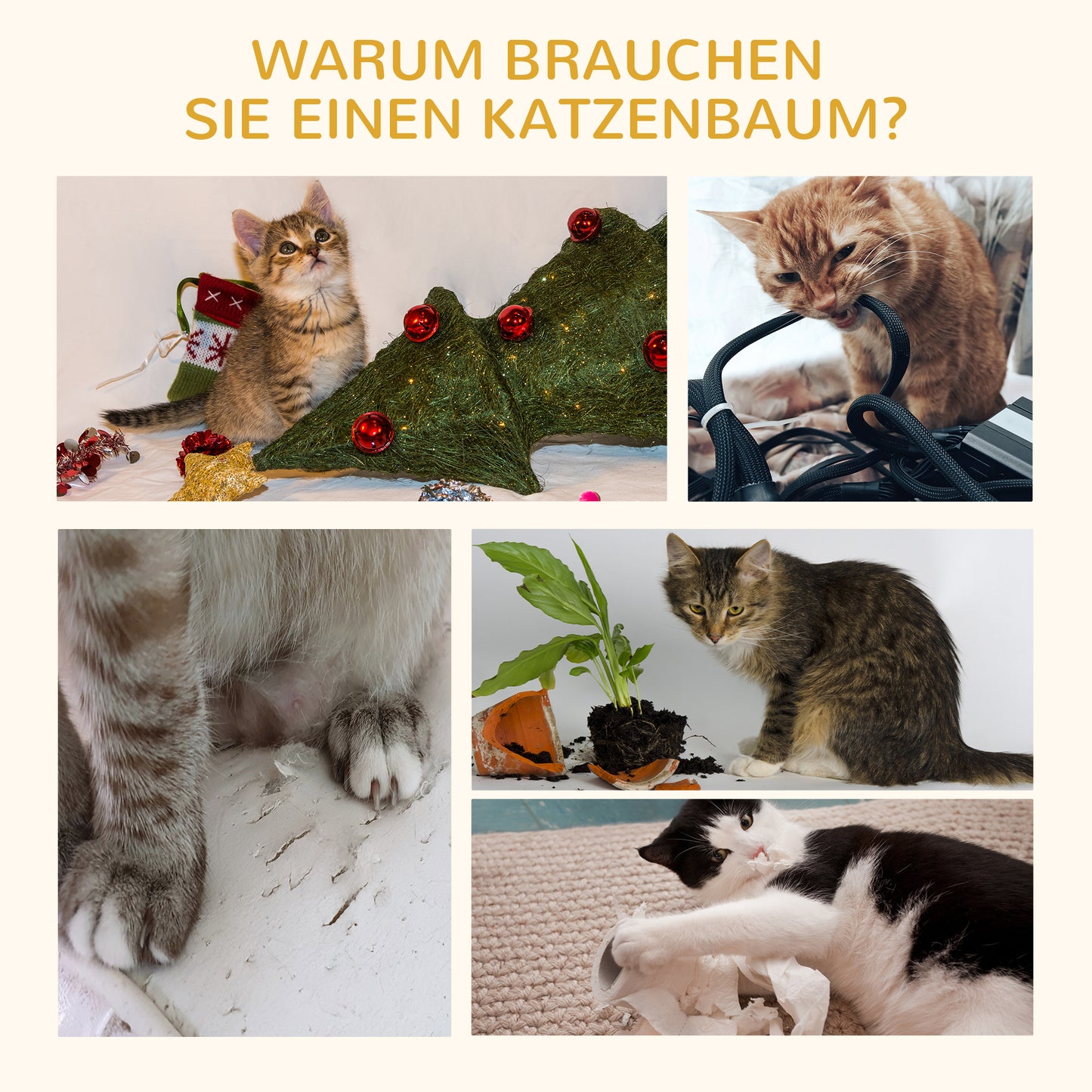 PawHut Kratzbaum Katzenbaum mit Spielbällen Katzenkratzbaum Sisalseil-Kratzstangen Beige 35,5 x 37 x 46 cm