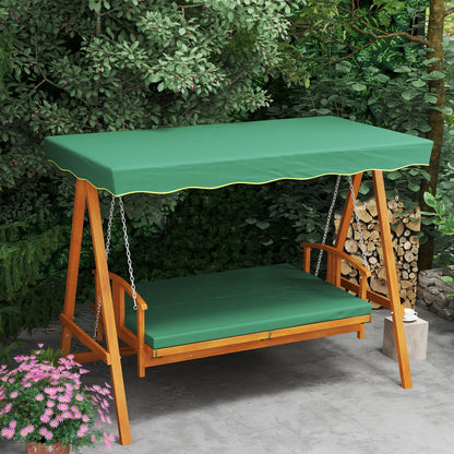 Outsunny Hollywoodschaukel mit Sonnendach, Echtholz-Gartenschaukel, Schaukelbank mit Liege-Funktion, für 3 Personen, Dunkelgrün