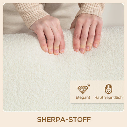 HOMCOM Sessel mit Rückenlehne, Armlehnen, Gepolstert Loungesessel mit Sherpa-Optik, Holzbeine, für Schlafzimmer, Wohnzimmer, bis 120 kg, Cremeweiß