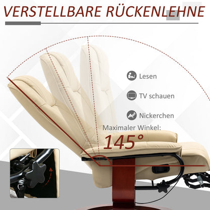 HOMCOM Relaxsessel, verstellbar, Liegefunktion, bis 120 kg, Kunstleder, 78 x 87 x 100 cm, Creme