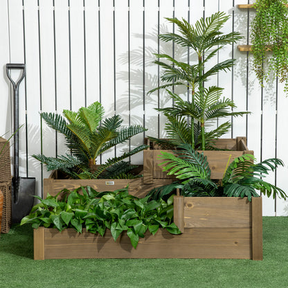 Outsunny Hochbeet, 4 Pflanzgefäße auf 3 Stufen, wetterbeständig, Massivholz, 122 cm x 122 cm x 51 cm, Natur