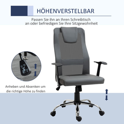 Vinsetto Bürostuhl Drehstuhl höhenverstellbar Chefsessel Schreibtischstuhl ergonomisk konstleder Grau 66 x 73 x 108-118 cm