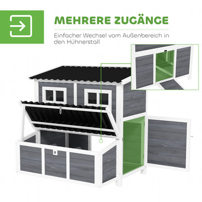 PawHut Hühnerstall mit Nestkasten für 4-6 Hühner, Wasserfestes Dach, Fichtenholz, Kunststoff, 100 x 86 x 100 cm, Hellgrau
