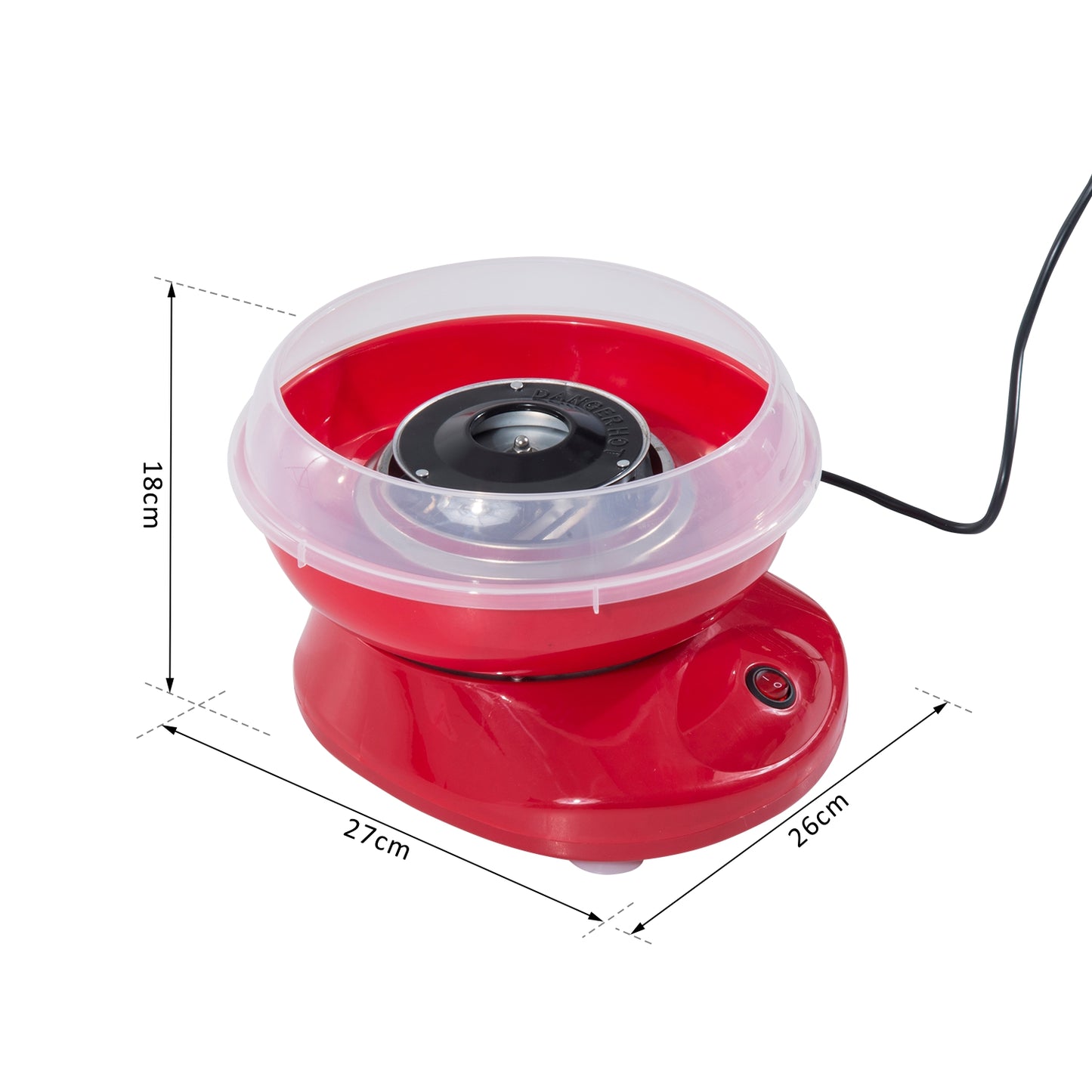 HOMCOM Zuckerwattemaschine für Zuhause Cotton Candy Machine Zuckerwatte Maschine mit Stäbchen und Messlöffel Höhe 18 cm 550W für Kinderfest, Geburtstag, Party Rot