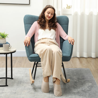 HOMCOM Schaukelstuhl, ergonomische Form, Echtholzkufen, bis 120 kg, Hellblau