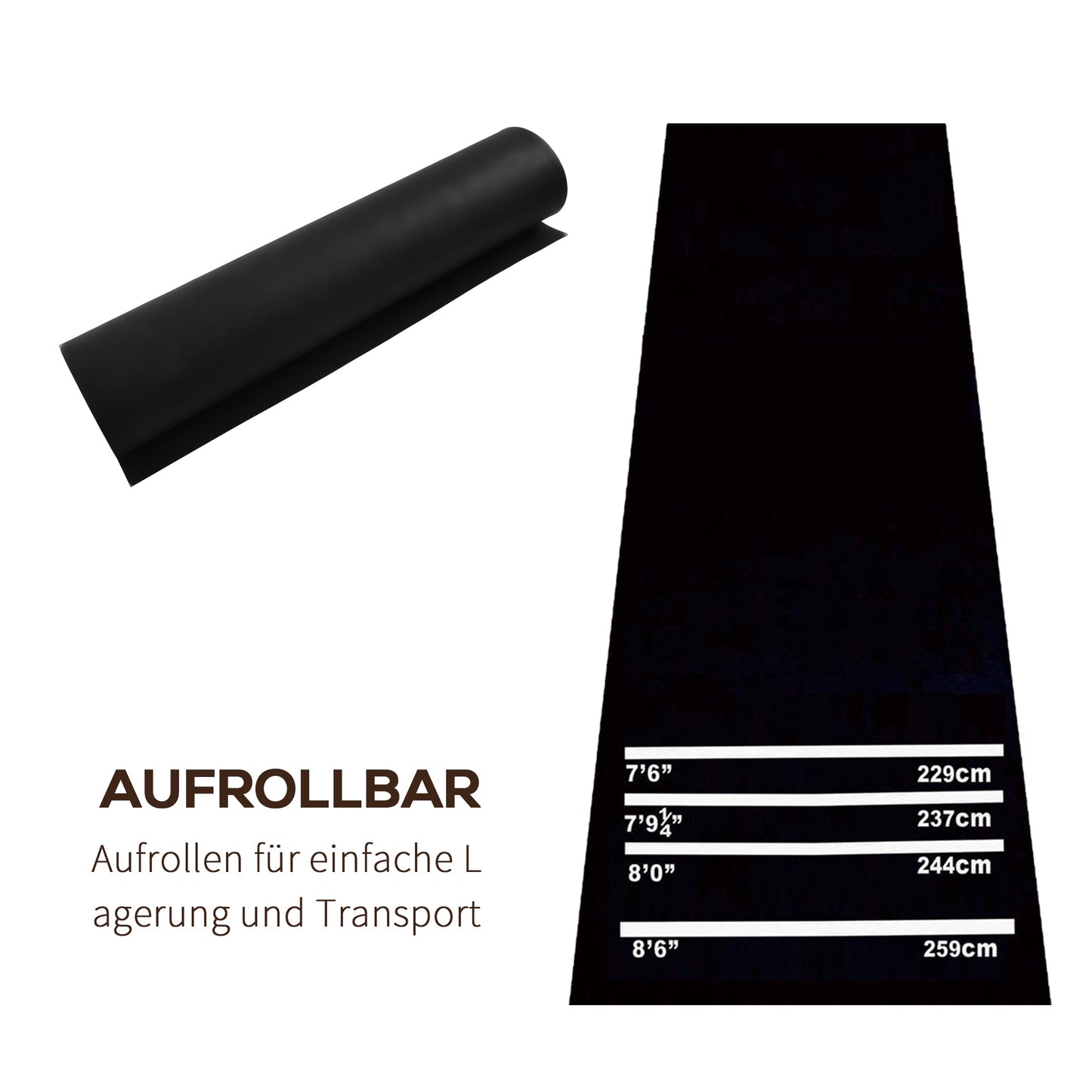 HOMCOM Dartmatte 300 x 61 cm Oche Carpet Mat mit Softdart Steeldart rutschfest Dartteppich Teppich-Dartmatte Dart Zubehör für Boden Schutz