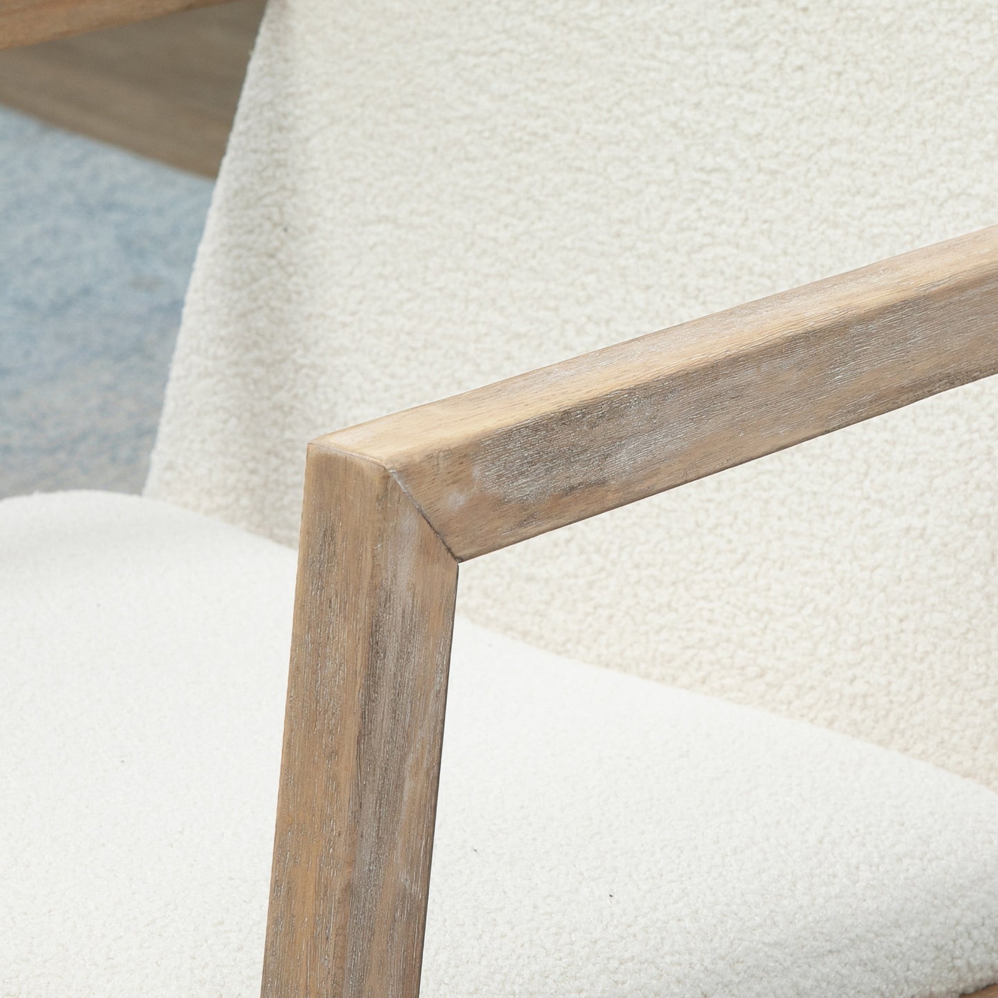 HOMCOM Schaukelstuhl mit Holzrahmen gepolstert Relax Stuhl Sessel Stuhl Wohnzimmersessel Lounge mit gepolsterter Sitzfläche Kautschukholz Cremeweiß 60 x 81 x 71 cm