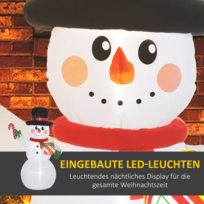 Outsunny 1,80 m Schneemann mit Zuckerstange & Geschenk, selbstaufblasbar, LEDs, wetterfest
