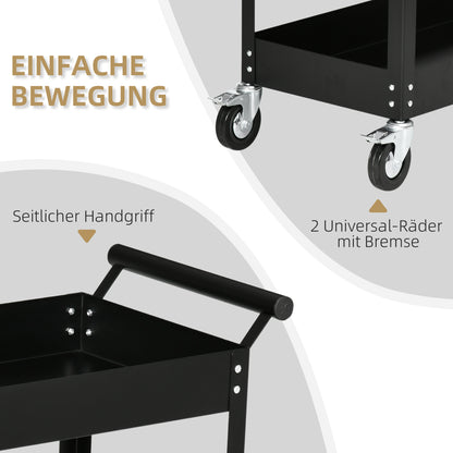 DURHAND Werkstattwagen, 2 Etagen, Schubkarre, 4 Rollen, Stahl, bis 150 kg, 84,5 x 38 x 84 cm, Schwarz
