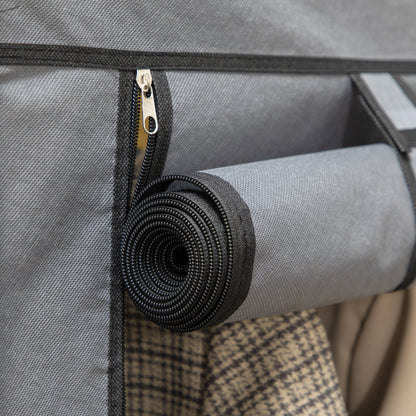 HOMCOM Schrank aus Stoff, Aufbewahrungslösung, 8 Regale, 2 Kleiderstangen, Dunkelgrau