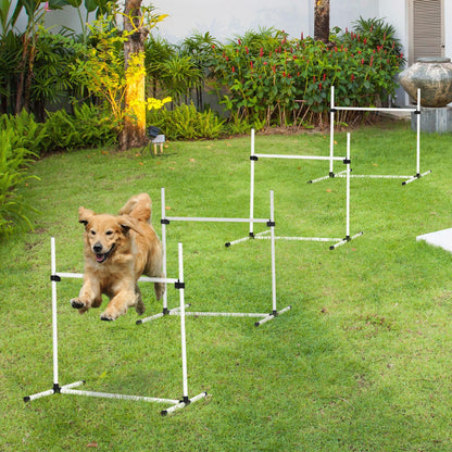 PawHut Agility Set Hunde 4-teiliges höhenverstellbar Agility-Ausrüstung Sprungstangen-Set Steckhürdenset med 4 Hürden Tragetasche Koordinationsträning Sprungstangen-Set för Spiele Training