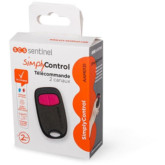 2-channel remote control - SCS SENTINEL - SimplyControl - Fuchsia, range 40m, frequency 433.92 MHz, CR2032 lithium battery included