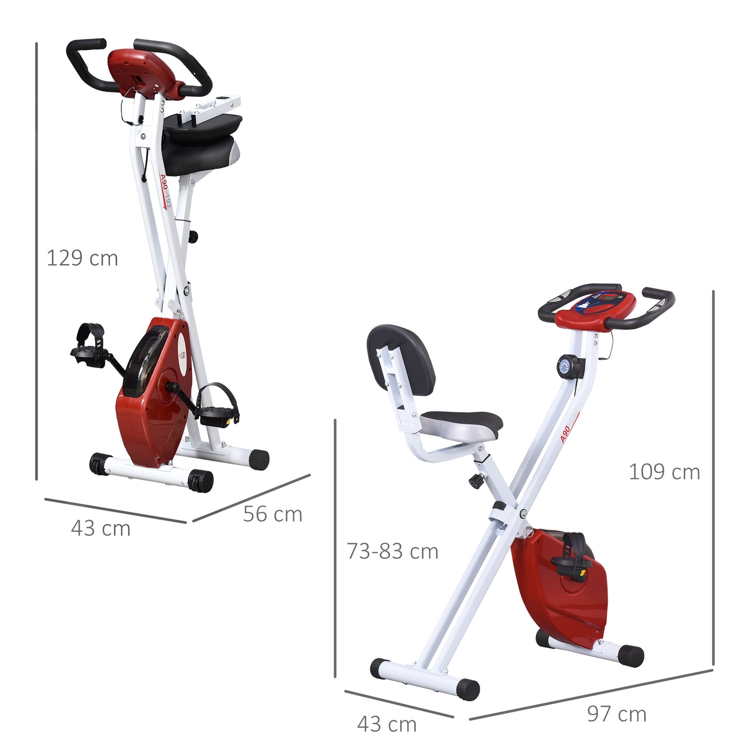 HOMCOM Heimtrainer mit Magnetwiderstand, 8-Stufen, höhenverstellbar, LCD-Display, Rot + Weiß