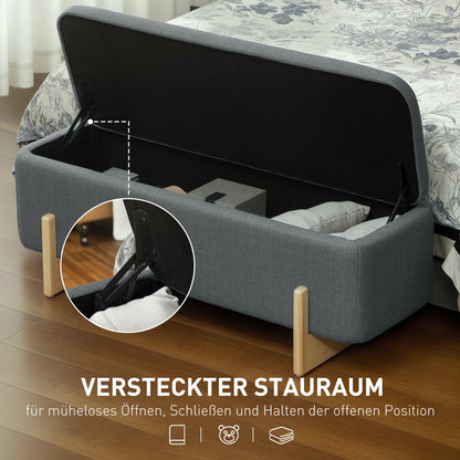 HOMCOM Hocker mit Stauraum, Sitzbank mit Schaumstoffpolsterung, Leinenimitat, 111 x 44 x 44,5 cm, Dunkelgrau