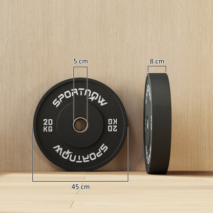 SPORTNOW Hantelscheiben-Set, 2 x 20 kg, olympischer Standard, Gummi, geräuscharm, Schwarz