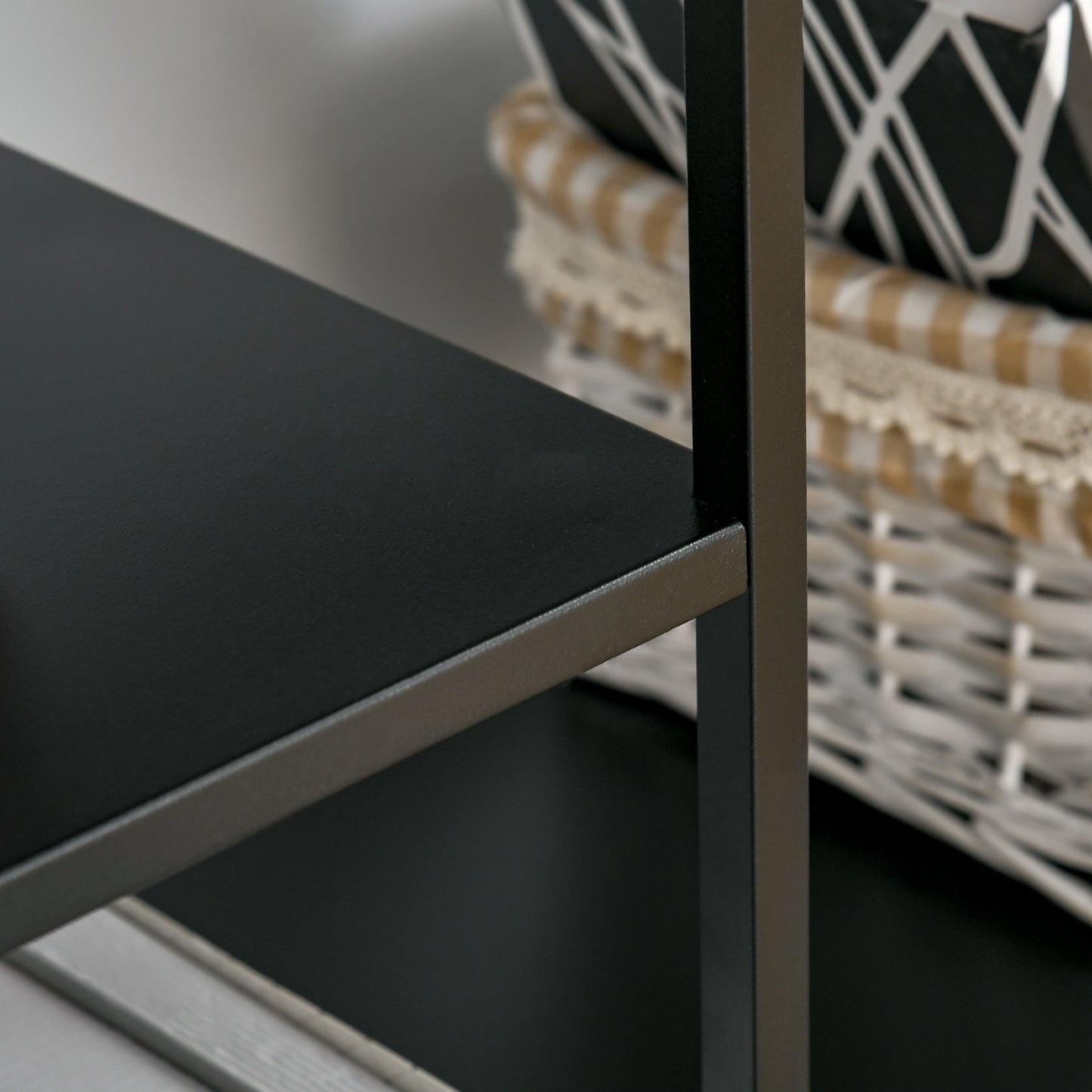 HOMCOM Standregal Bücherregal mit 5 offenen Fächern, Aufbewahrungsregal mit Metallrahmen, Würfelregal für Küche, Wohnzimmer, Schwarz, 120 x 35 x 87,5 cm