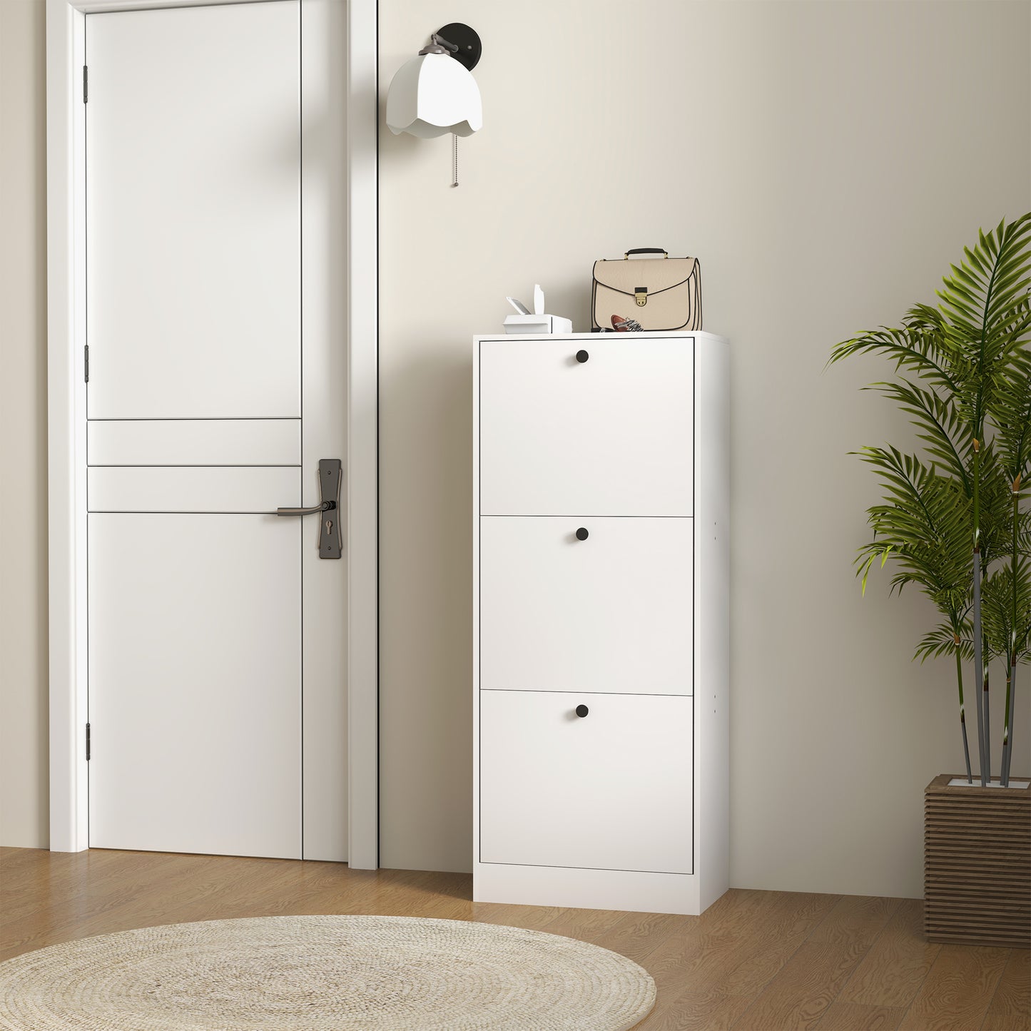 HOMCOM Schuhschrank, Schuhregal, 3 Klappfächer, verstellbar, Spanplatte, Weiß