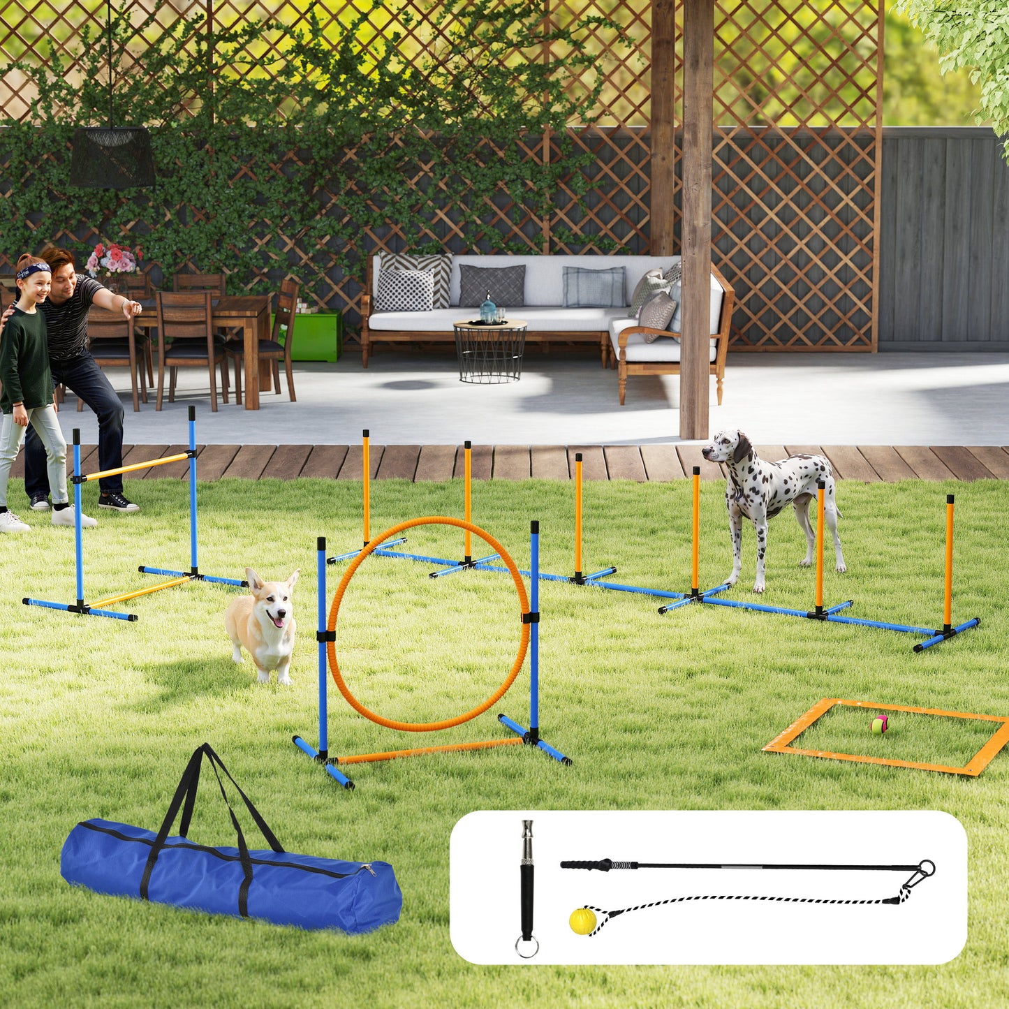 PawHut Agility Set Hunde 7-teilig Agility-Ausrüstung für Hundetraining Steckhürdenset für Spiele Training