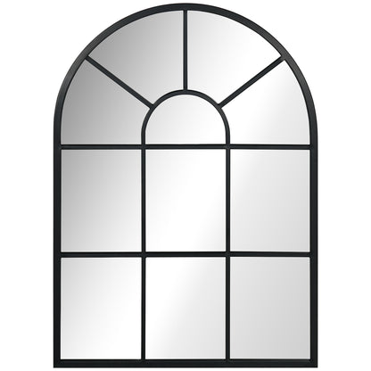 HOMCOM Wandspiegel, Fenster-Design, Flurspiegel, Metallrahmen, 70x50 cm, Schwarz