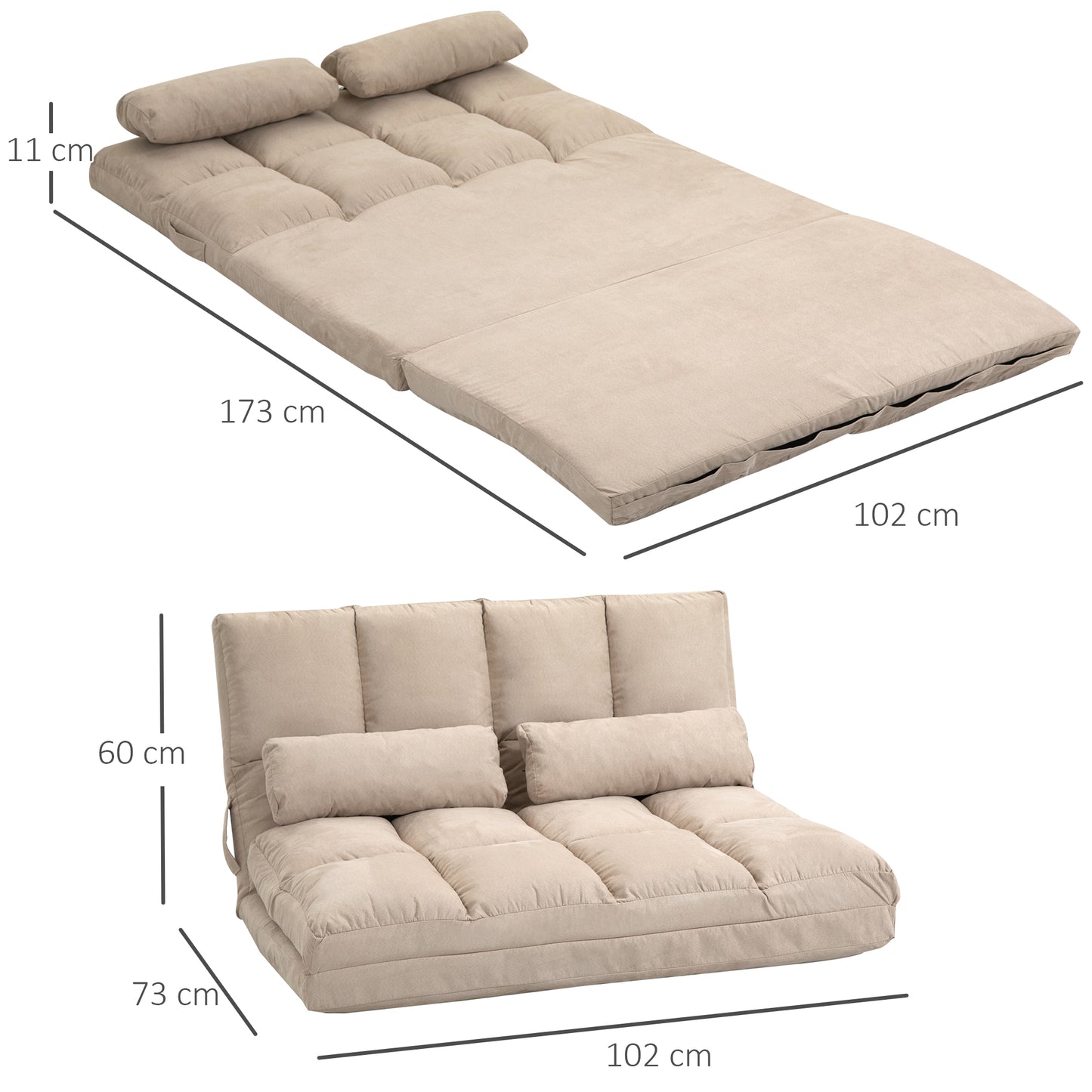 HOMCOM 2-in-1 Bodensessel, Rückenlehne, Verstellbar, 102 x 73 x 60 cm, Beige