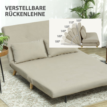 HOMCOM Schlafsofa Relaxsofa Sofa Couch, inkl. 2 Kissen, Samtoptik, 130 x 78 x 79 cm, Beige
