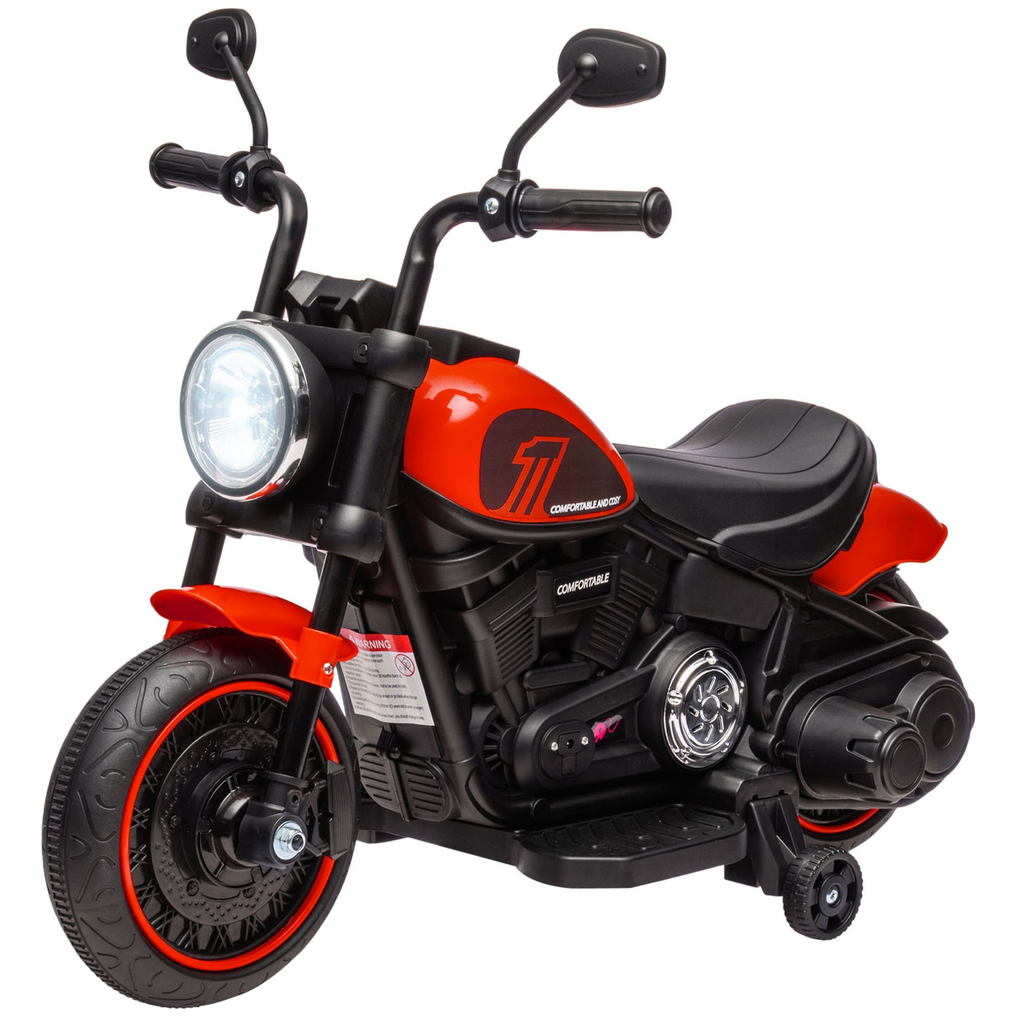 HOMCOM Elektro-Kindermotorrad mit Scheinwerfer, abnehmbare Stützräder, 76x42x57 cm, Rot/Schwarz