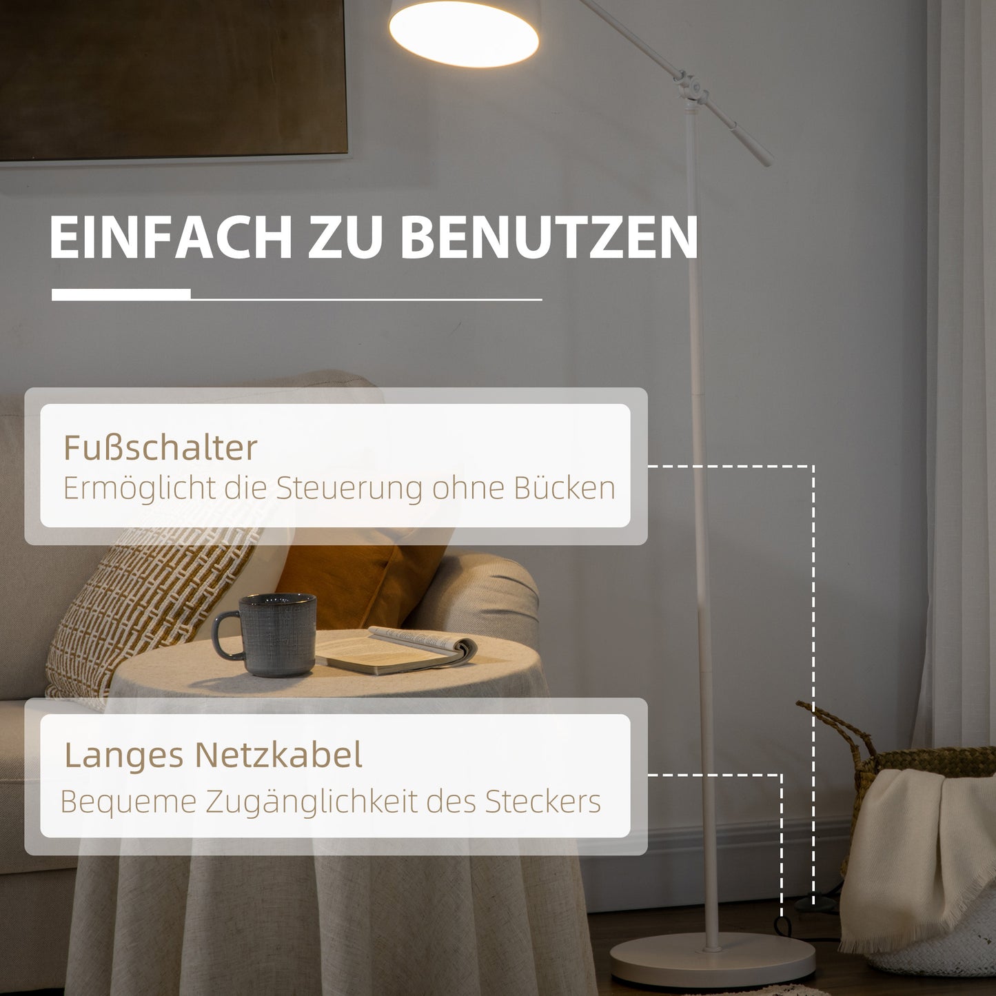 HOMCOM Stehleuchte im Industriedesign, höhenverstellbar, Bodenschalter; 30 m x 30 cm x 131 cm, Schwarz