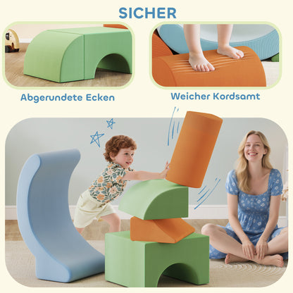 AIYAPLAY 5-teiliges Softbaustein-Set für Kleinkinder, zum Klettern, Krabbeln, Bauen, leichtes Gewicht, Cord, Schaumstoff, Bunt