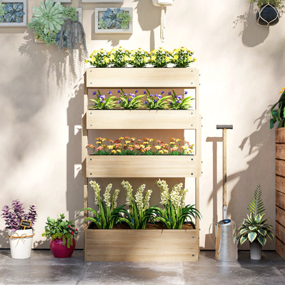 Outsunny Hochbeet Holz, 4 Ebene Pflanzbeet mit Entwässerungslöcher Frühbeet Gartenbeet 88,5 x 45 x 140 cm Naturholz