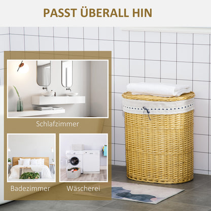 HOMCOM Wäschekorb aus Weide mit Deckel Wäschesammler mit Griff, herausnehmbarer Wäschesack, Laundry Baskets Wäschebox für Badezimmer Waschküche Schlafzimmer Natur