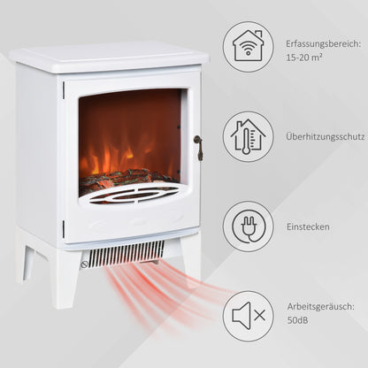 HOMCOM Elektrokamin mit Heizung, elektrischer Kamin mit LED Flammeneffekt, 900/1800 W Dekokamin, elektrisch Kaminfeuer Kaminofen, Weiß