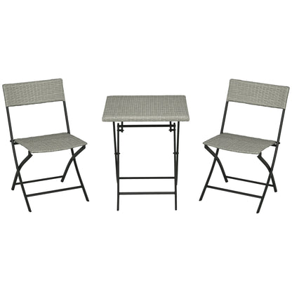 Outsunny 3-tlg. Gartensitzgruppe, 2 Klappstühle, 1 Klapptisch, Rattanoptik, Metallrahmen, hellgrau