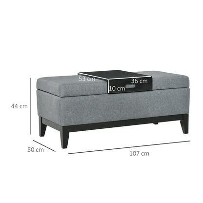 HOMCOM Sitzbank mit Stauraum, abnehmbarem Tablett Polsterbank mit Leinenoptik, Sitztruhe mit Holzbeine, Truhenbank für Wohnzimmer Schlafzimmer Flur 107 x 50 x 44 cm, Dunkelgrau