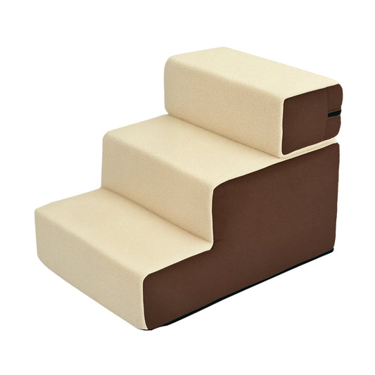 PawHut Haustiertreppe Hundetreppe Katzentreppe 3 Stufen für Katzen und Hunde Plüsch Beige 54 x 40 x 39cm