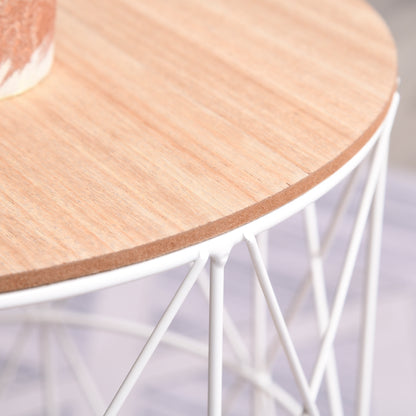 HOMCOM Couchtisch Rund 2er Set stapelbar Wohnzimmertisch Beistelltisch mit abnehmbaren Deckel Satztisch Kaffeetisch mit Metallgestell für Wohnzimmer Natur+Weiß