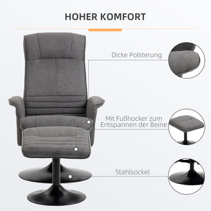 HOMCOM Relaxsessel mit Fußhocker, verstellbare Rückenlehne, 69 cm x 71 cm x 104 cm, Dunkelgrau + Schwarz