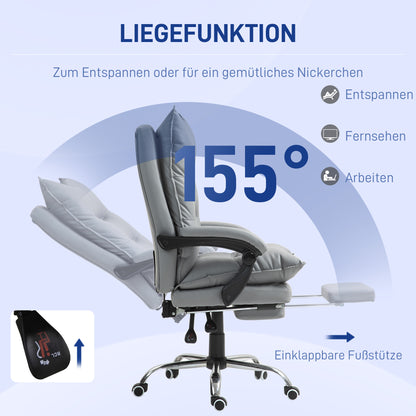 Vinsetto Ergonomischer Bürostuhl, verstellbare Sitzhöhe, neigbare Rückenlehne, Kunstleder, Hellgrau