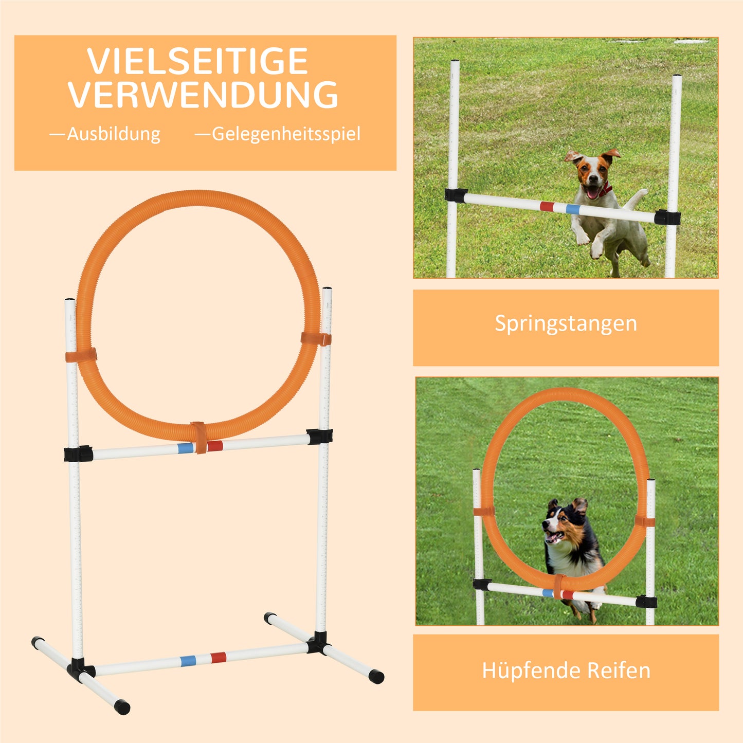 PawHut Hundetrainingsset Springring für Haustier-Agility-Training tragbar PE Weiß + Orange 74,5 x 66 x 91 cm