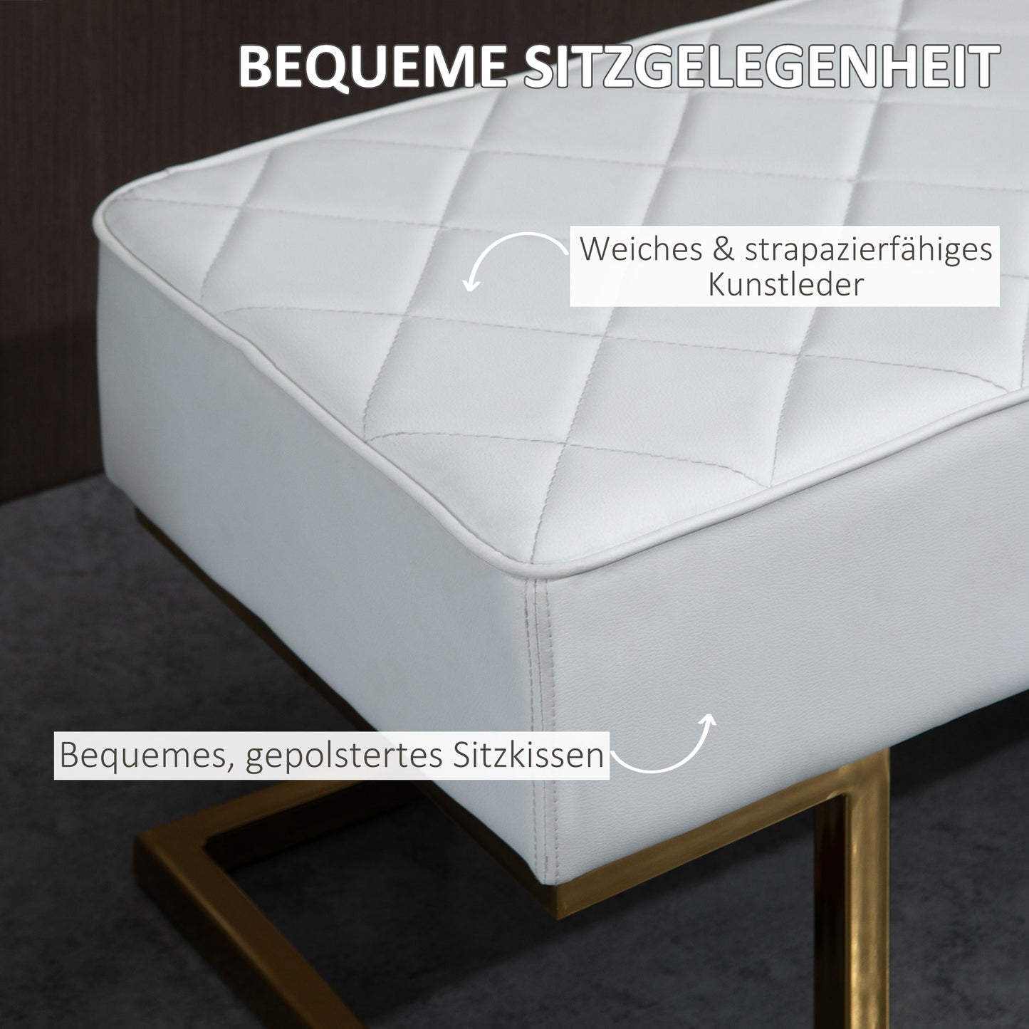 HOMCOM Sitzbank für Schlafzimmer Truhenbank Bettbank Wohnzimmer Kunstleder Metall Weiß+Gold 120 x 43 x 42 cm