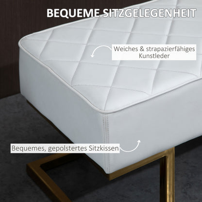 HOMCOM Sitzbank für Schlafzimmer Truhenbank Bettbank Wohnzimmer Kunstleder Metall Weiß+Gold 120 x 43 x 42 cm