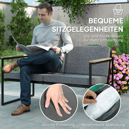 Outsunny Gartenmöbel Set 4 Personen wetterfest Balkonmöbel-Set mit 2er Sofa, 2 Stühle Sitzkissen Beistelltisch Grau